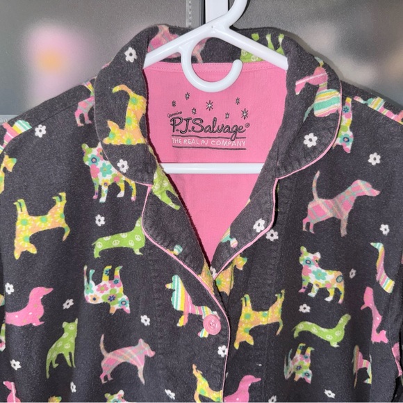PJ Salvage Flannel Pajama Set in Gray with Multicolored Dog Silhouettes Wns L - Picture 4 of 15